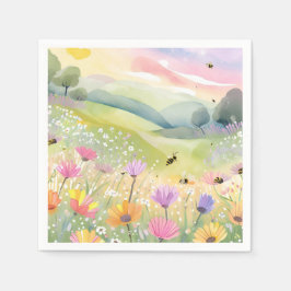 Frühlingsbienen Blumenfelder | Florale Farbige Nat Serviette