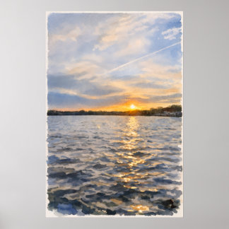 Frühlingsblaue Himmel & Sonnenuntergangs-Glow-Wand Poster