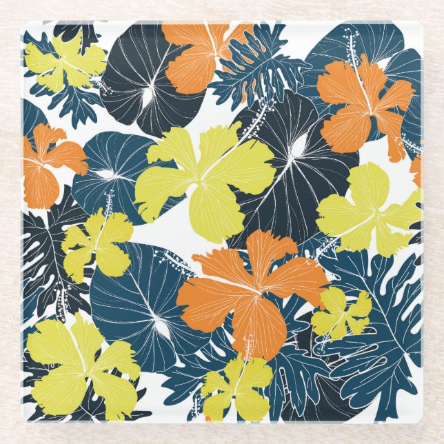 Frühlingsblume: Vintage Blütentextur Glasuntersetzer (Vorderseite)