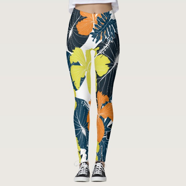 Frühlingsblume: Vintage Blütentextur Leggings (Vorderseite)