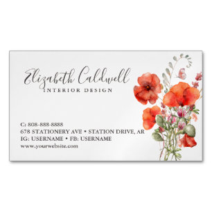 Frühlingsblume Wildblume Poppy Personalisiert Magnetische Visitenkarte