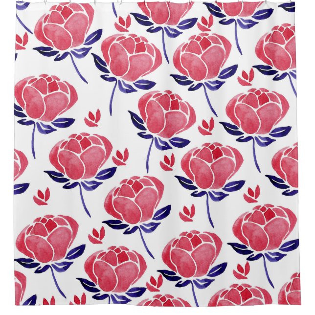 Frühlingsblumen, Aquarellmuster nahtlos. Duschvorhang (Vorderseite)