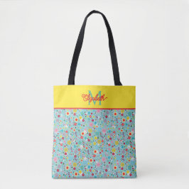 Frühlingsblumen auf aquablauem Monogramm