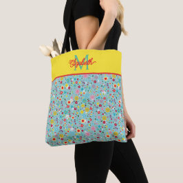 Frühlingsblumen auf aquablauem Monogramm