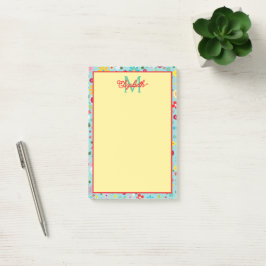 Frühlingsblumen auf aquablauem Monogramm Post-it Klebezettel