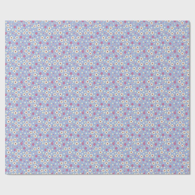 Frühlingsblumen auf blauem Hintergrund Geschenkpapier (Flach)