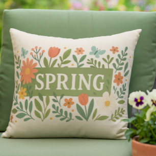 Frühlingsblumen auf braunem Hintergrund Kissen