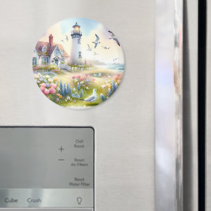 Frühlingsblumen beim Leuchtturm-Cottage am Meer Magnet