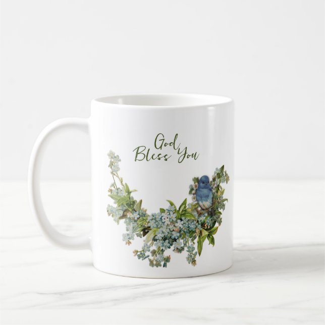 Frühlingsblumen Bird Religious God Bless You Coffe Kaffeetasse (Links)