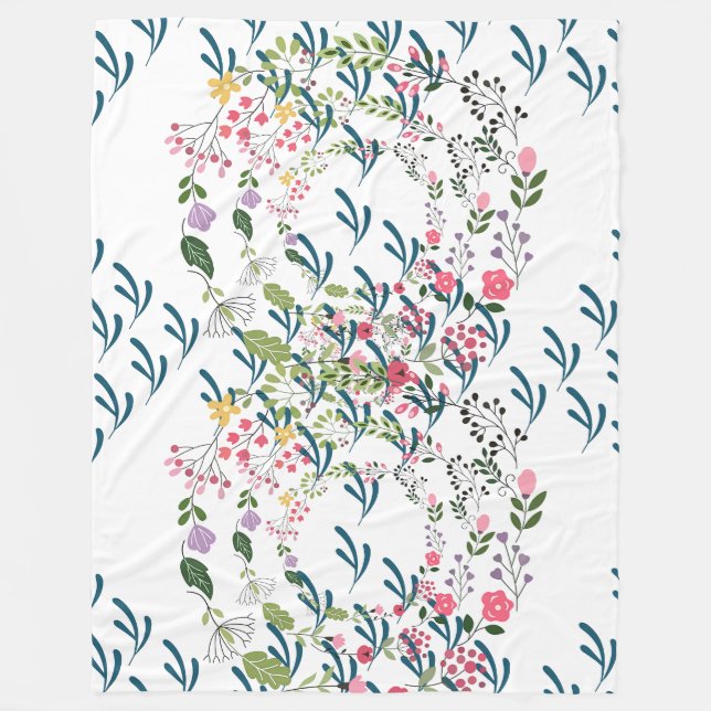 Frühlingsblumen + Blatt Design Geschenk Fleecedecke (Vorderseite)