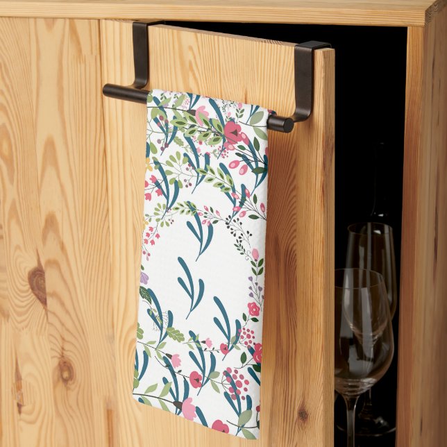 Frühlingsblumen + Blatt Design Geschenk Geschirrtuch (Drittel gefaltet)