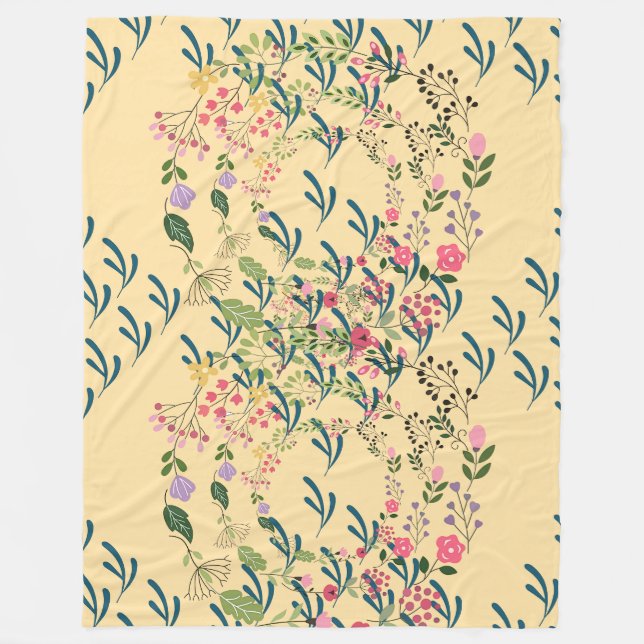 Frühlingsblumen + Blattdesign Gelb  Fleecedecke (Vorderseite)