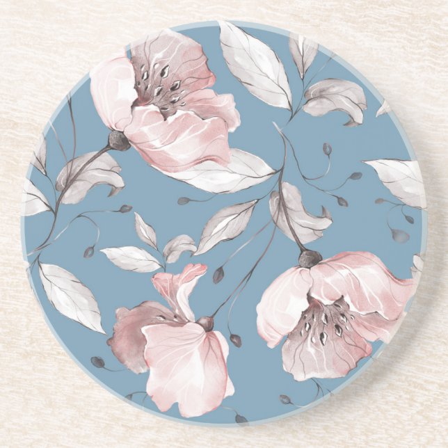 Frühlingsblumen, Blätter, nahtloses Design Getränkeuntersetzer (Vorne)