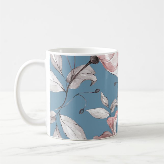 Frühlingsblumen, Blätter, nahtloses Design Kaffeetasse (Links)