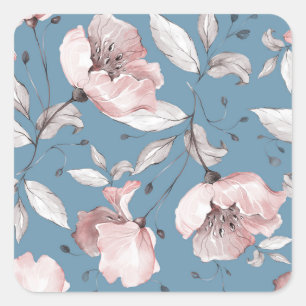 Frühlingsblumen, Blätter, nahtloses Design Quadratischer Aufkleber