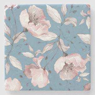 Frühlingsblumen, Blätter, nahtloses Design Steinuntersetzer