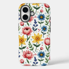 Frühlingsblumen Blau Rosa und Gelb iPhone 16 Hülle