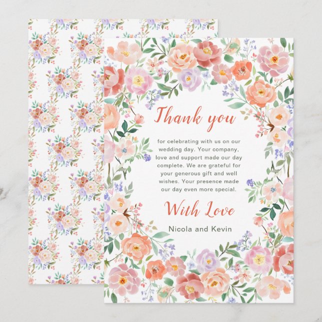 Frühlingsblumen-Blume Hochzeit Dankeskarte (Vorne/Hinten)