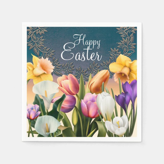 Frühlingsblumen Blumenrahmen Elegantes Chic Party Serviette (Vorderseite)