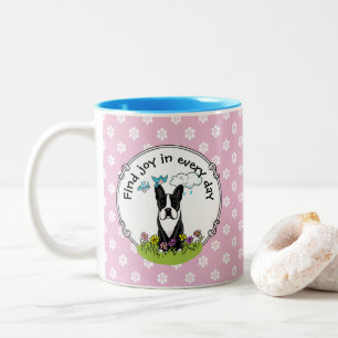 Frühlingsblumen Boston Terrier Dog (schwarz) Niedl Zweifarbige Tasse