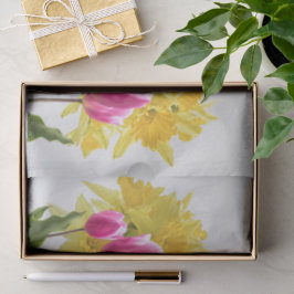 Frühlingsblumen / Bouquet aus Affodien, rosa Tulpe Seidenpapier