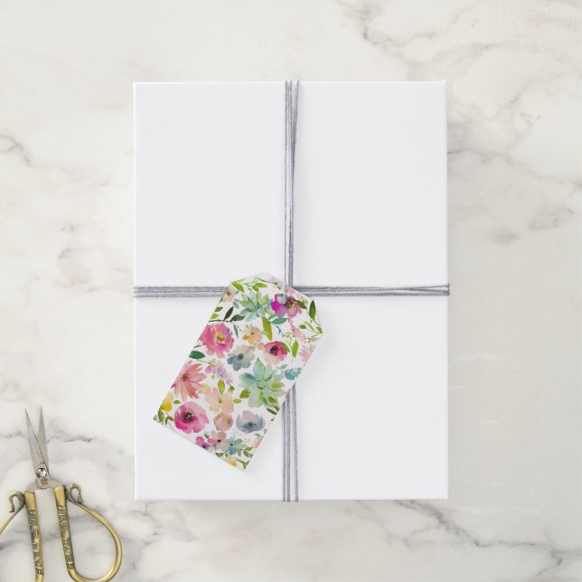 Frühlingsblumen Bunt Fröhlich Vielseitig Geschenkanhänger (Mit Garn)
