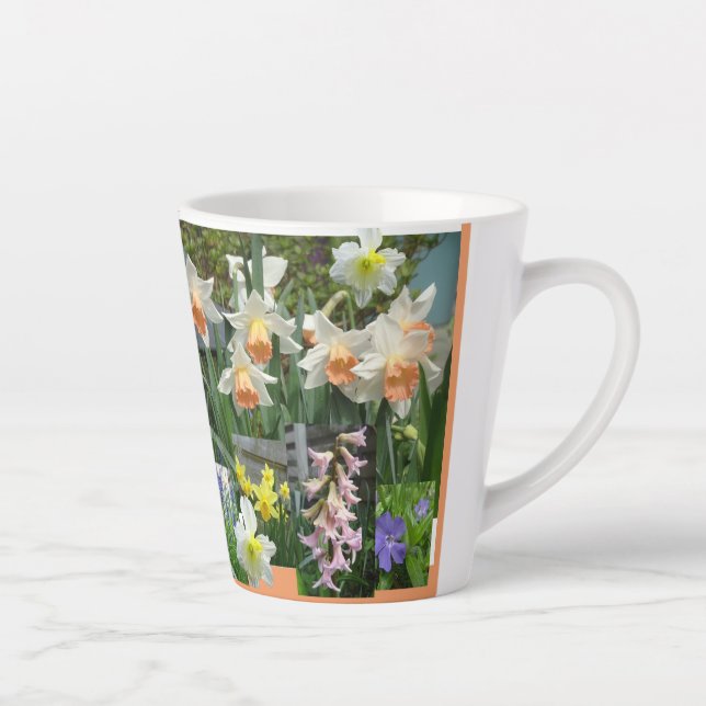 Frühlingsblumen Collage Latte Tasse (Rechts)