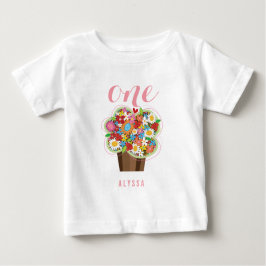 Frühlingsblumen Cupcake Girl 1. Geburtstag Party Baby T-shirt