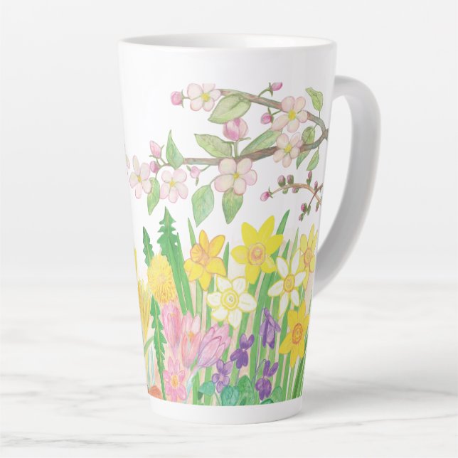 Frühlingsblumen, die Freude ausstrahlen Milchtasse (Rechte Ecke)