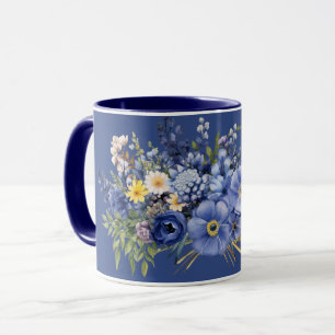 Frühlingsblumen, dunkelblauer Hintergrund, Tasse