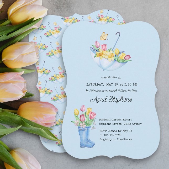 Frühlingsblumen Dusche Mama-to-be Blue Baby Dusche Einladung (Spring Flowers Blue Baby Shower Invitation)