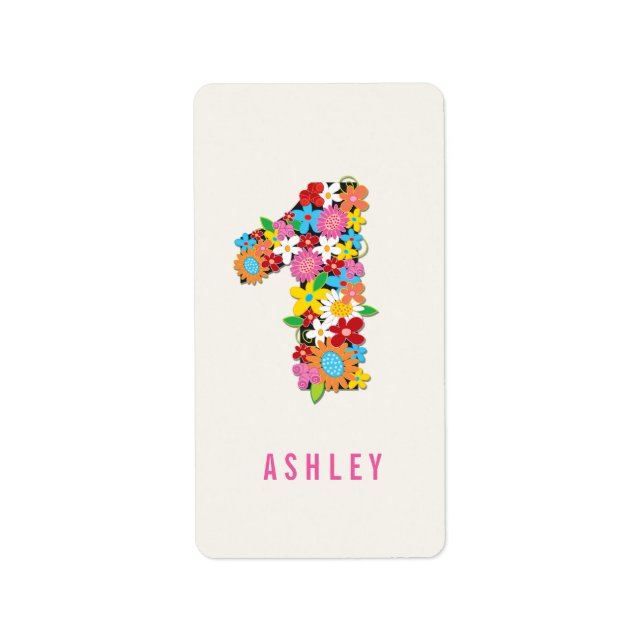 Frühlingsblumen Ein Mädchen 1. Geburtstag Party Adressaufkleber (Vorne)