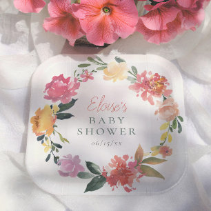 Frühlingsblumen Elegantes Mädchen Baby Shower Pappteller
