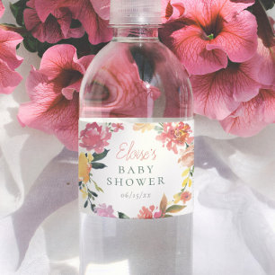 Frühlingsblumen Elegantes Mädchen Baby Shower Wasserflaschenetikett