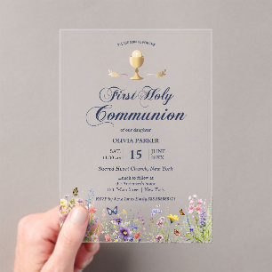 Frühlingsblumen Erste Kommune Elegante Einladung