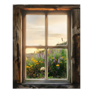 Frühlingsblumen-Fensterblick Fotodruck