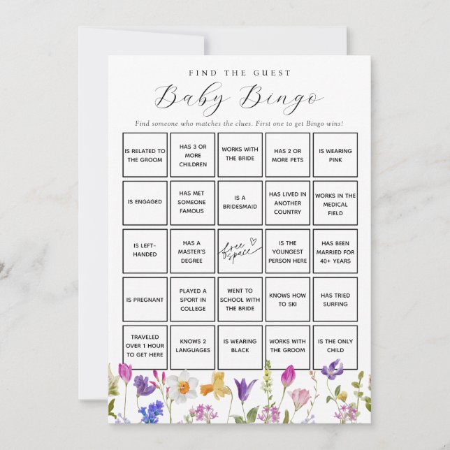 Frühlingsblumen Finden Sie die Baby Bingo Game Car Einladung (Vorderseite)