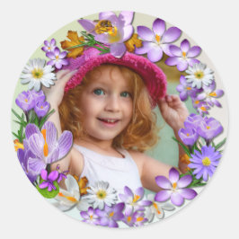 Frühlingsblumen fügen Ihr Foto hinzu Runder Aufkleber