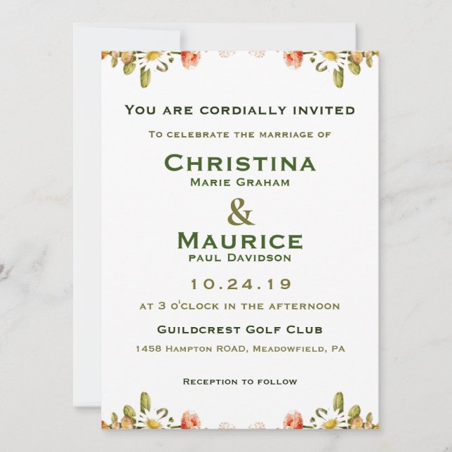 Frühlingsblumen Gelbe Grüne Hochzeit Einladung (Vorderseite)