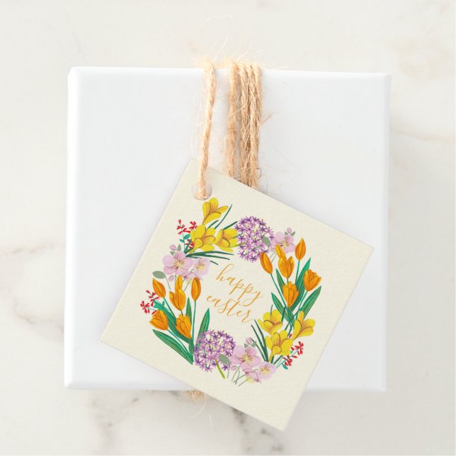 Frühlingsblumen Gelbe Osterblumentuppe zeichnend Geschenkanhänger (Beispiel)