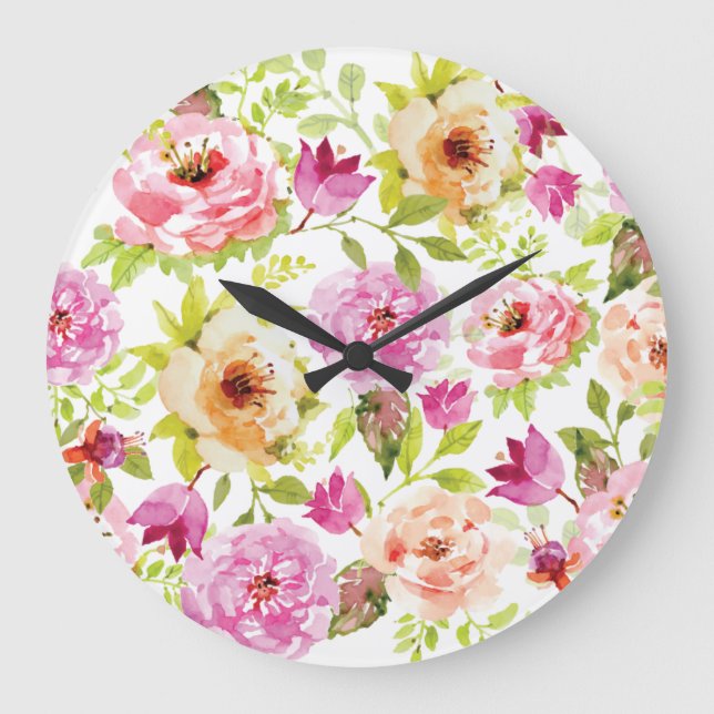 Frühlingsblumen Große Wanduhr (Vorderseite)