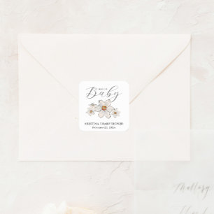 Frühlingsblumen Hallo Baby Dusche Papier Napkin Quadratischer Aufkleber