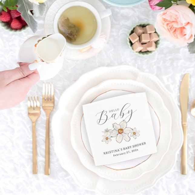 Frühlingsblumen Hallo Baby Dusche Papier Napkin Serviette (Von Creator hochgeladen)