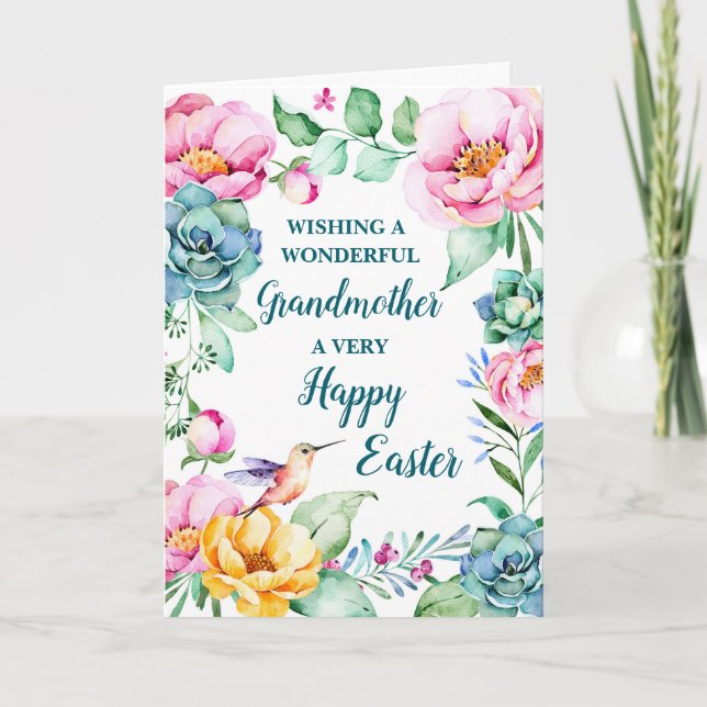 Frühlingsblumen Happy Ostergroßmutter Feiertagskarte (Vorderseite)