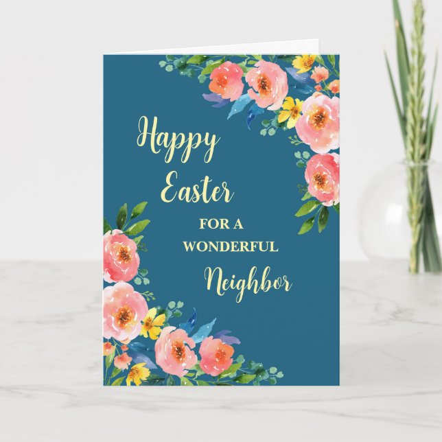 Frühlingsblumen Happy Osternachbarn Feiertagskarte (Vorderseite)