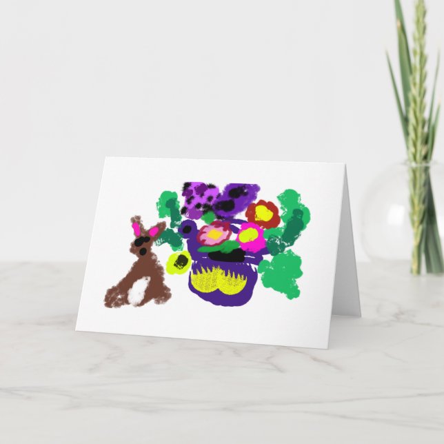 Frühlingsblumen Hasenfreude Karte (Vorderseite)