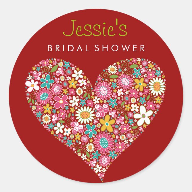 Frühlingsblumen Herz Liebe Brautparty Hochzeit Runder Aufkleber (Vorderseite)