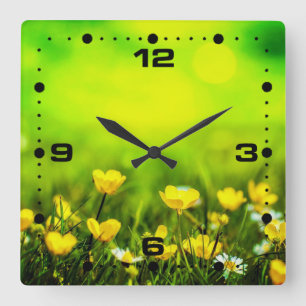 Frühlingsblumen Hintergrund Quadratische Wanduhr