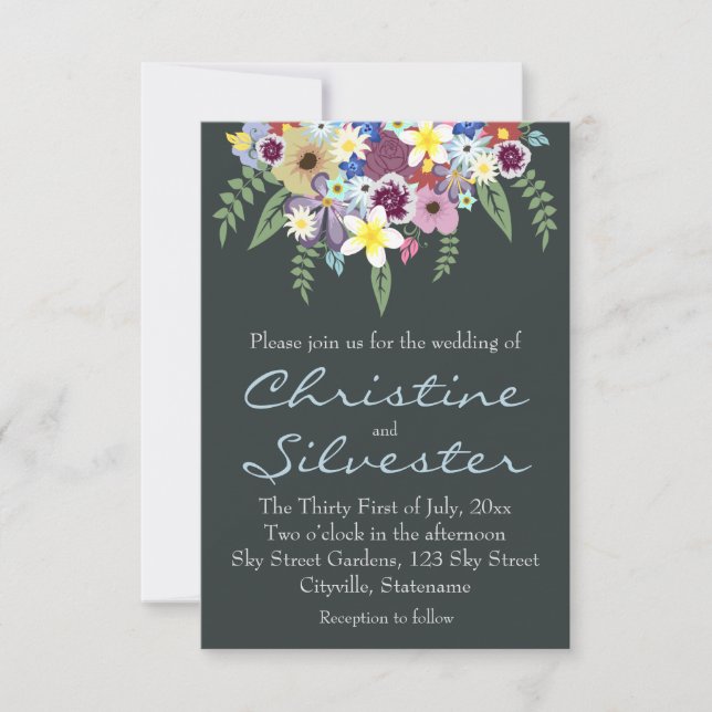 Frühlingsblumen, Hochzeit 3,5 x 5 Einladung (Vorderseite)