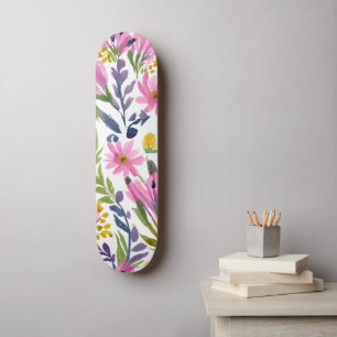 Frühlingsblumen   Hübsche Pastell-Blumen Aquarell Skateboard